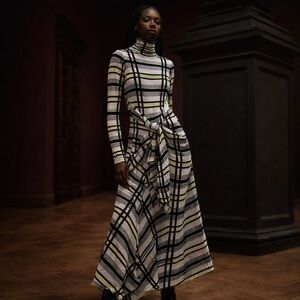 NWT Christian Wijnants wool blend neon stripe drapey midi sweater dress